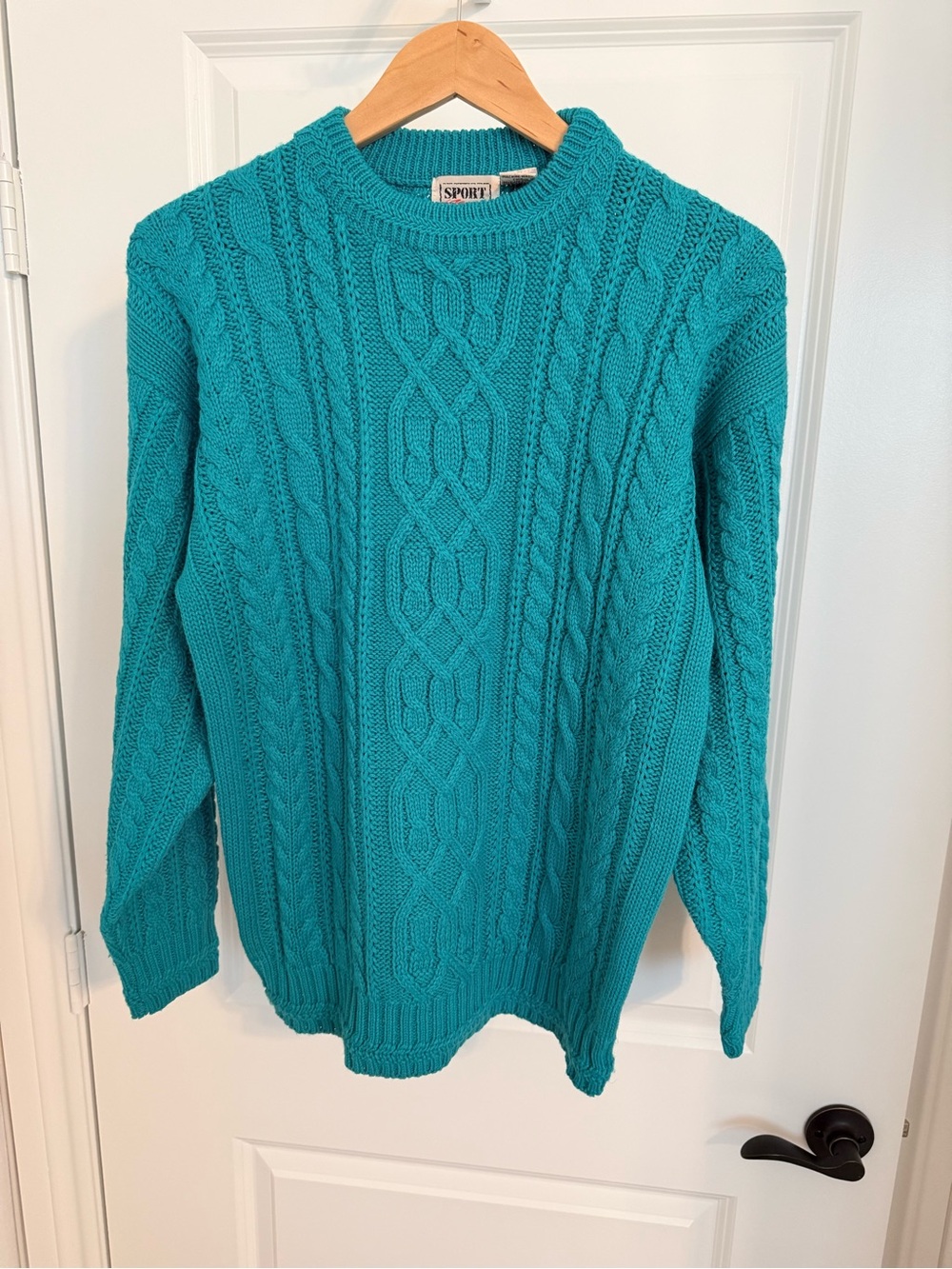 Sport Teal Cable Crewneck Sweater